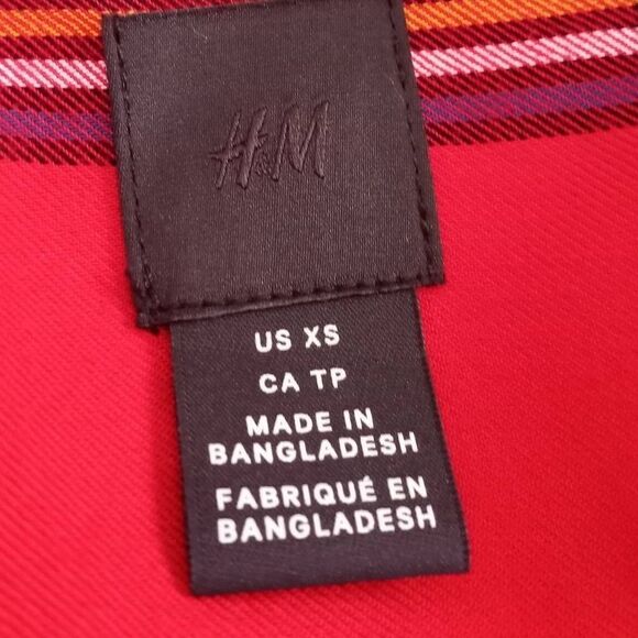 H&M RED PLAID BUTTON DOWN SHIRT SZ.XS EUC - Picture 4 of 6